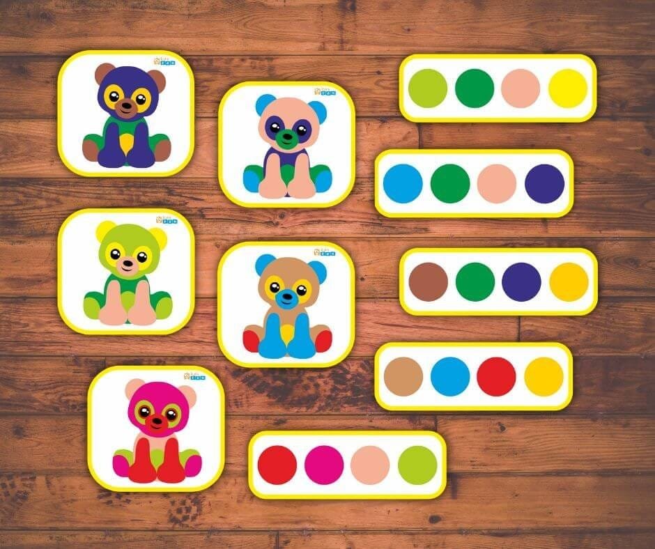 Farebné priraďovacie medvedíky